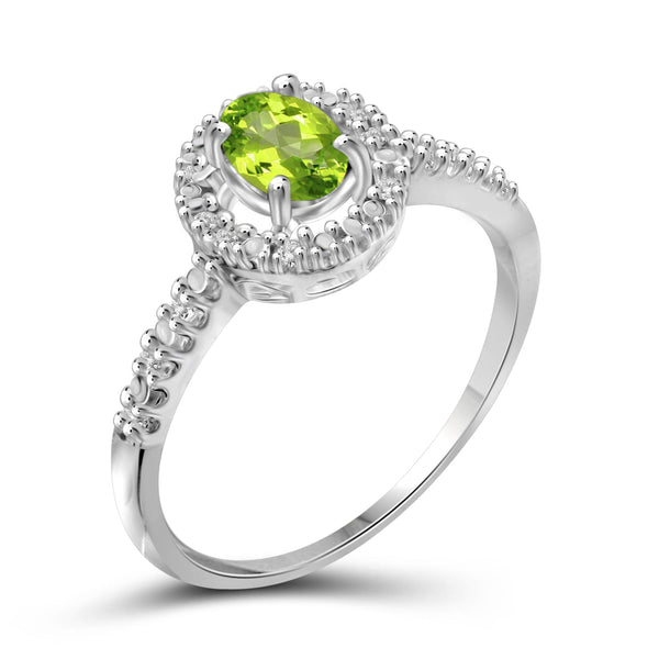 JewelonFire 1/2 Carat T.G.W. Peridot And 1/20 Carat T.W. White Diamond Sterling Silver Ring - Assorted Colors