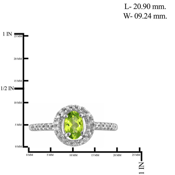 JewelonFire 1/2 Carat T.G.W. Peridot And 1/20 Carat T.W. White Diamond Sterling Silver Ring - Assorted Colors