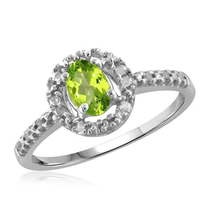 JewelonFire 1/2 Carat T.G.W. Peridot And 1/20 Carat T.W. White Diamond Sterling Silver Ring - Assorted Colors