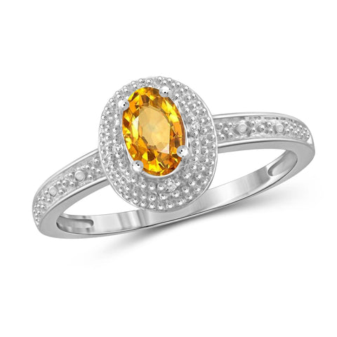 JewelonFire 1/2 Carat T.G.W. Citrine And White Diamond Accent Sterling Silver Ring - Assorted Colors