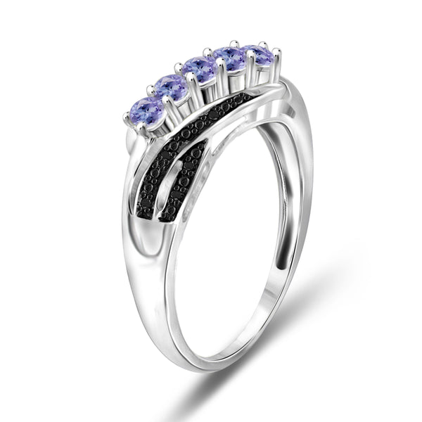 JewelonFire 1/3 Carat T.G.W. Tanzanite and Black Diamond Accent Sterling Silver Band- Assorted Colors