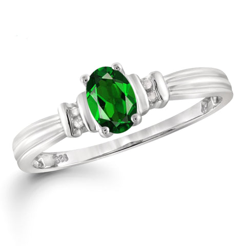 JewelonFire 0.80 Carat T.G.W. Chrome Diopside and 1/20 ctw White Diamond Sterling Silver Ring - Assorted Colors