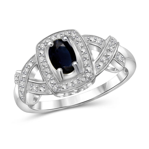 JewelonFire 0.60 Carat T.G.W. Sapphire and 1/20 ctw White Diamond Sterling Silver Ring - Assorted Colors