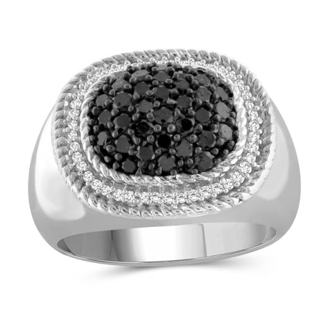 JewelonFire 1 Carat T.W. Black And White Diamond Sterling Silver Ring