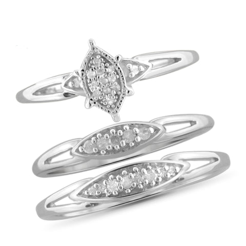 JewelonFire 1/5 Carat T.W. White Diamond Trio Engagement Ring Set in Sterling Silver - Assorted Colors