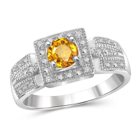 JewelonFire 1/2 Carat T.G.W. Citrine And White Diamond Accent Sterling Silver Ring