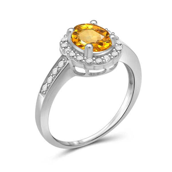 JewelonFire 1.00 Carat T.G.W. Citrine And 1/20 Carat T.W. White Diamond Sterling Silver Ring - Assorted Colors