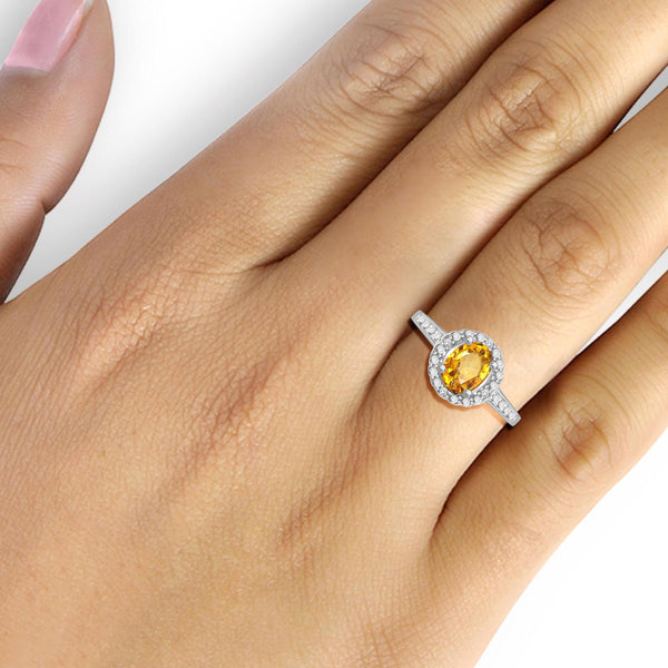 JewelonFire 1.00 Carat T.G.W. Citrine And 1/20 Carat T.W. White Diamond Sterling Silver Ring - Assorted Colors