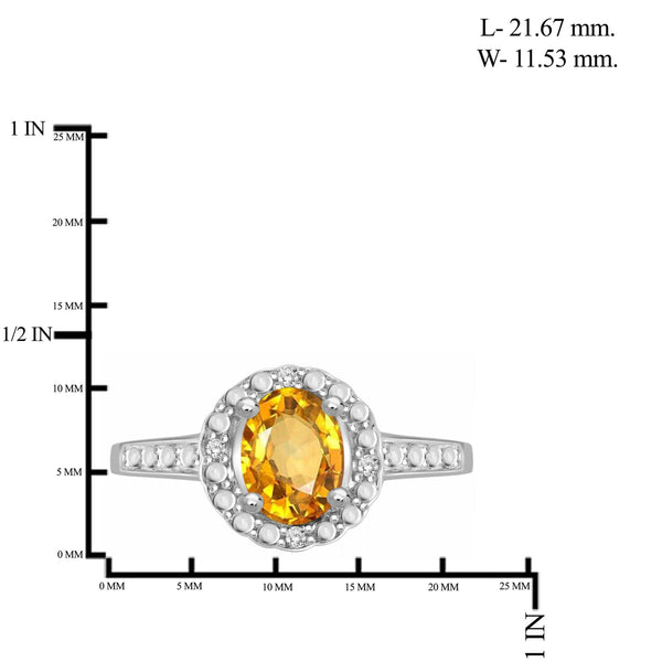 JewelonFire 1.00 Carat T.G.W. Citrine And 1/20 Carat T.W. White Diamond Sterling Silver Ring - Assorted Colors