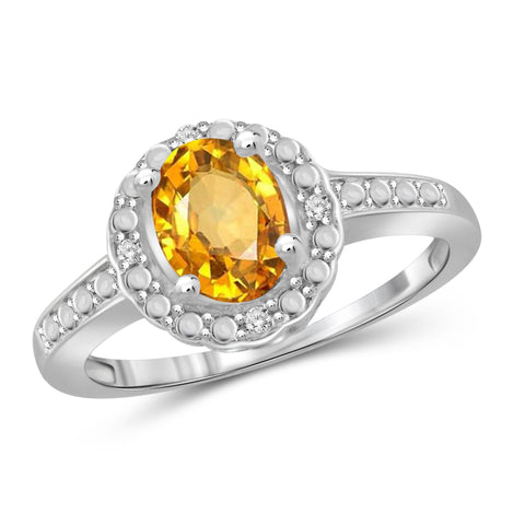 JewelonFire 1.00 Carat T.G.W. Citrine And 1/20 Carat T.W. White Diamond Sterling Silver Ring - Assorted Colors