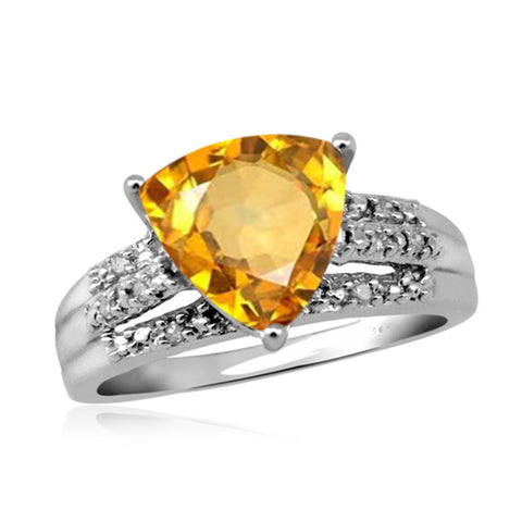 JewelonFire 2 3/4 Carat T.G.W. Citrine And 1/7 Carat T.W. White Diamond Sterling Silver Ring