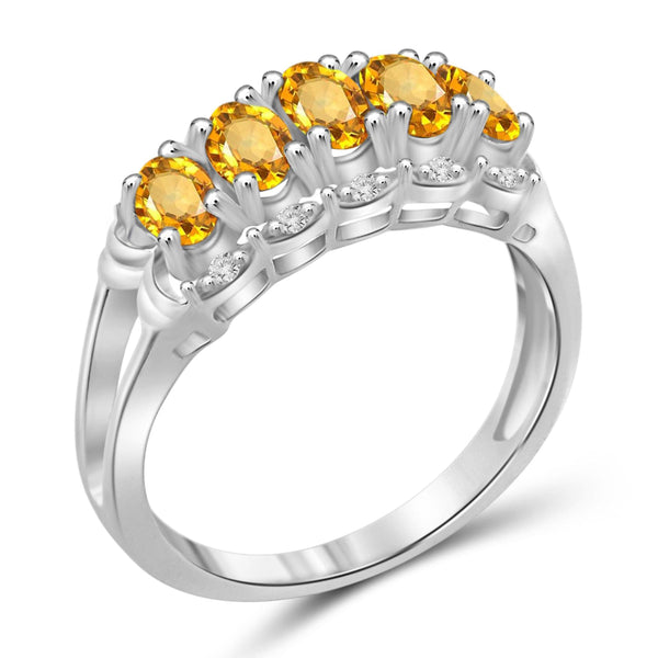 JewelonFire 1.00 Carat T.G.W. Citrine And 1/20 Carat T.W. White Diamond Sterling Silver Ring - Assorted Colors