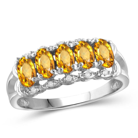 JewelonFire 1.00 Carat T.G.W. Citrine And 1/20 Carat T.W. White Diamond Sterling Silver Ring - Assorted Colors