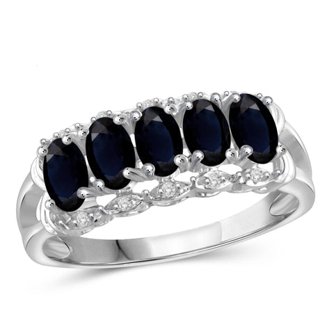 JewelonFire 1.60 Carat T.G.W. Sapphire and 1/20 ctw White Diamond Sterling Silver Ring - Assorted Colors