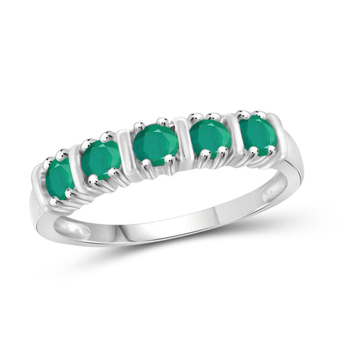 JewelonFire 1/2 Carat T.G.W. Emerald Sterling Silver 5-Stone Ring- Assorted Colors