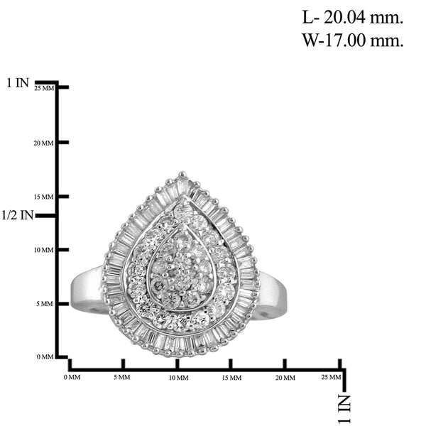 JewelonFire 1 Carat T.W. White Diamond Sterling Silver Teardrop Ring