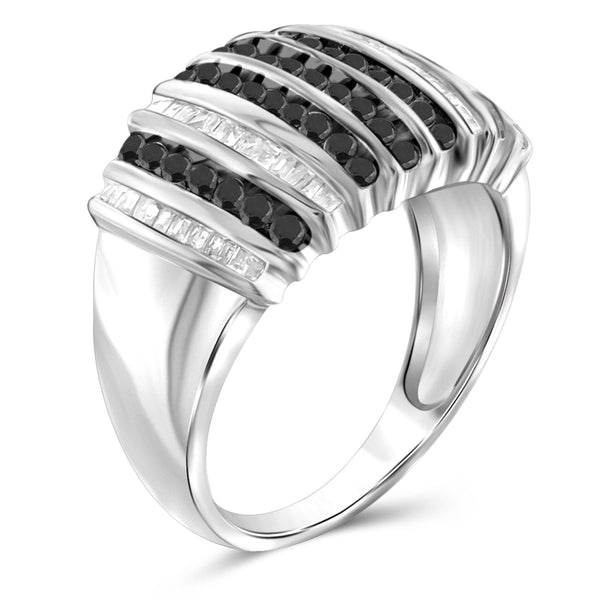 JewelonFire 1 Carat T.W. Black And White Diamond Sterling Silver Ring