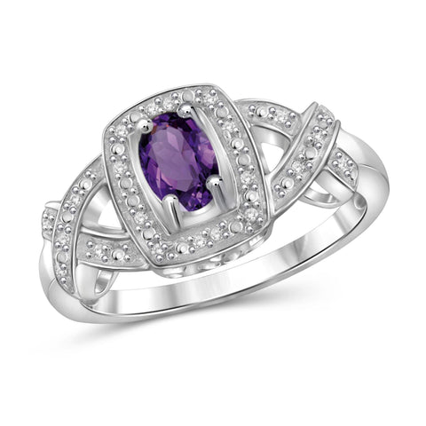 JewelonFire 1/2 Carat T.G.W. Amethyst And 1/20 Carat T.W. White Diamond Sterling Silver Ring - Assorted Colors