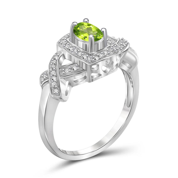 JewelonFire 1/2 Carat T.G.W. Peridot And 1/20 Carat T.W. White Diamond Sterling Silver Ring - Assorted Colors