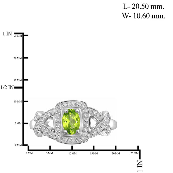 JewelonFire 1/2 Carat T.G.W. Peridot And 1/20 Carat T.W. White Diamond Sterling Silver Ring - Assorted Colors