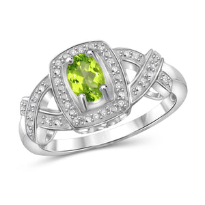 JewelonFire 1/2 Carat T.G.W. Peridot And 1/20 Carat T.W. White Diamond Sterling Silver Ring - Assorted Colors