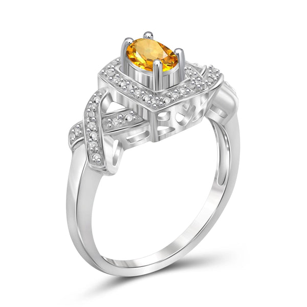 JewelonFire 1/2 Carat T.G.W. Citrine And 1/20 Carat T.W. White Diamond Sterling Silver Ring - Assorted Colors