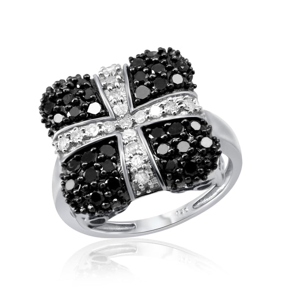 JewelonFire 1 Carat T.W. Black And White Diamond Sterling Silver Ring