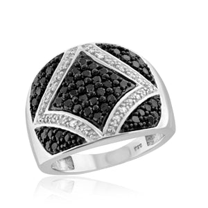 JewelonFire 1 Carat T.W. Black And White Diamond Sterling Silver Ring