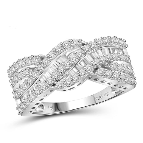 JewelonFire 1 Carat T.W. White Diamond Sterling Silver Woven Band Ring