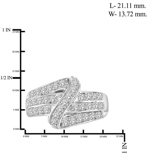 JewelonFire 1 Carat T.W. White Diamond Sterling Silver Cross-over Strip Ring