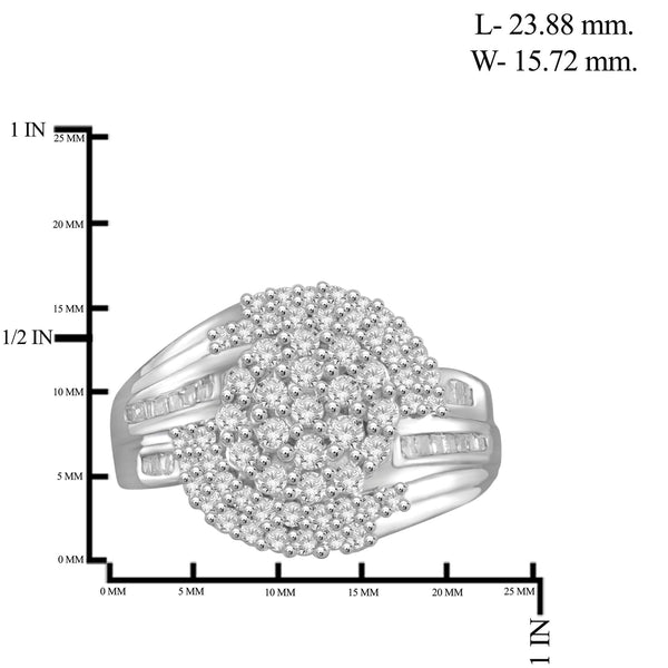 JewelonFire 1 Carat T.W. White Diamond Sterling Silver Bypass Curve Ring