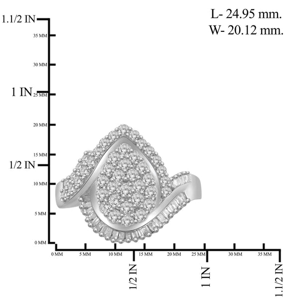 JewelonFire 1 Carat T.W. White Diamond Sterling Silver Teardrop Ring