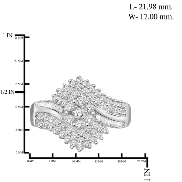 JewelonFire 1 Carat T.W. White Diamond Sterling Silver Vintage Inspired Cluster Ring