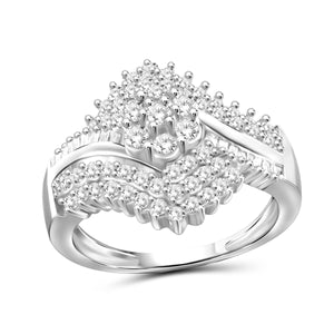 JewelonFire 1 Carat T.W. White Diamond Sterling Silver Vintage Inspired Cluster Ring