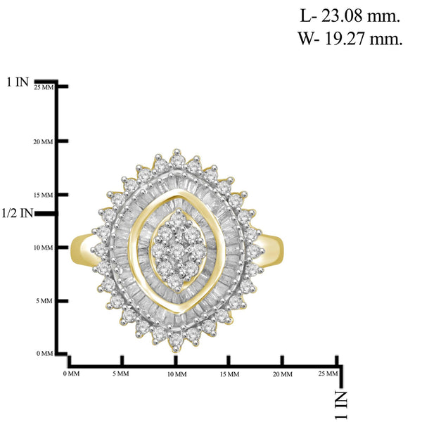 JewelonFire 1 Carat T.W. White Diamond Sterling Silver Vintage Style Triple Halo Sun Burst Ring