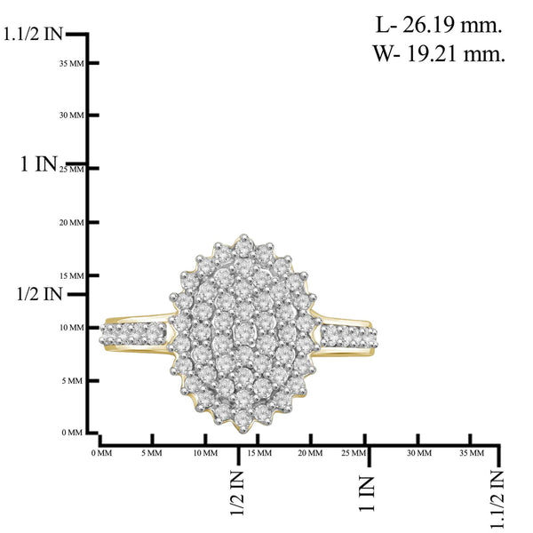 JewelonFire 1 Carat T.W. White Diamond Sterling Silver Cluster Oval Ring