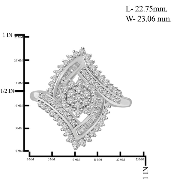 JewelonFire 1 Carat T.W. White Diamond Sterling Silver Center Cluster Ring