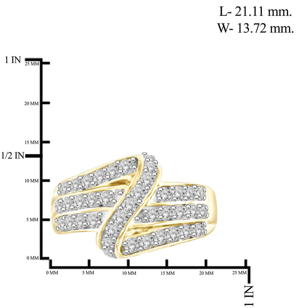 JewelonFire 1 Carat T.W. White Diamond Sterling Silver Cross-over Strip Ring