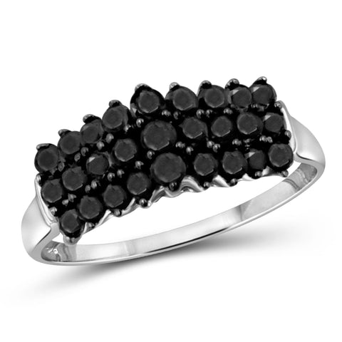 JewelonFire 1 CTW Black Diamond Sterling Silver Ring