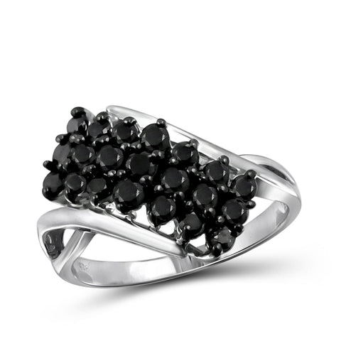 JewelonFire 1 CTW Black Diamond Sterling Silver Ring