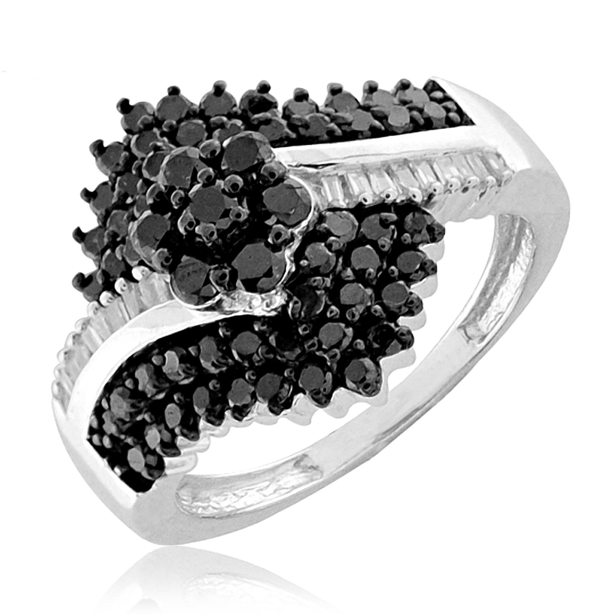 JewelonFire 1 Carat T.W. Black And White Diamond Sterling Silver Ring