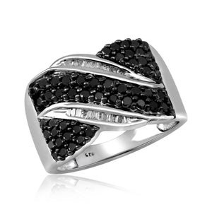 JewelonFire 1 Carat T.W. Black And White Diamond Sterling Silver Band