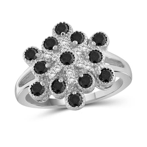 JewelonFire 1 Carat T.W. Black And White Diamond Sterling Silver Ring