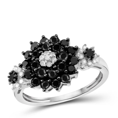 JewelonFire 1 Carat T.W. Black And White Diamond Sterling Silver Ring