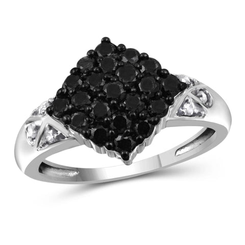 JewelonFire 1 Carat T.W. Black And White Diamond Sterling Silver Ring