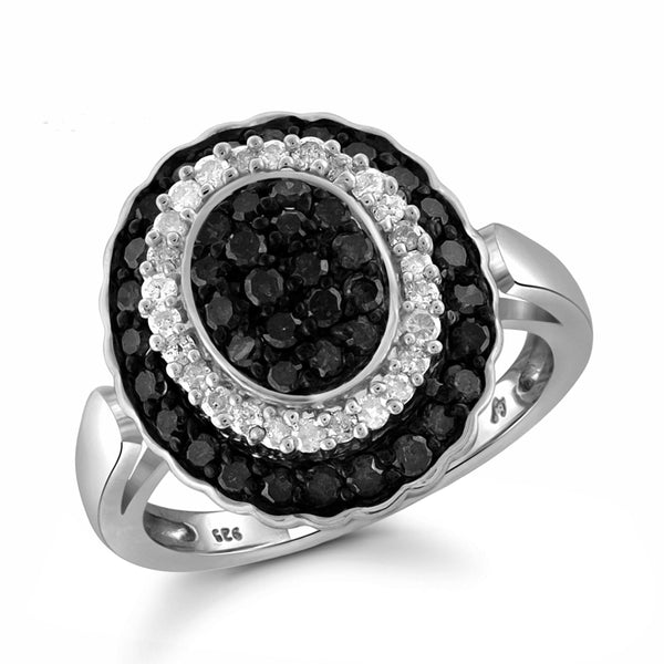 JewelonFire 1 Carat T.W. Black And White Diamond Sterling Silver Ring