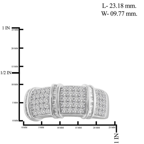 JewelonFire 1 Carat T.W. White Diamond Sterling Silver Three Strip Ring