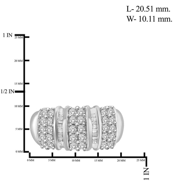 JewelonFire 1 Carat T.W. White Diamond Sterling Silver Striped Ring