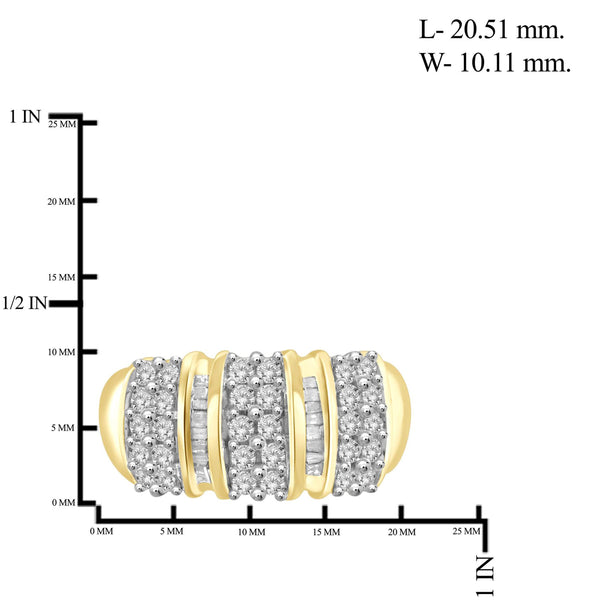 JewelonFire 1 Carat T.W. White Diamond Sterling Silver Striped Ring