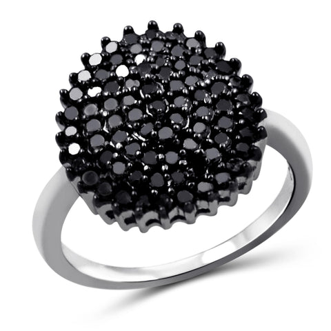 JewelonFire 1 CTW Black Diamond Sterling Silver Ring